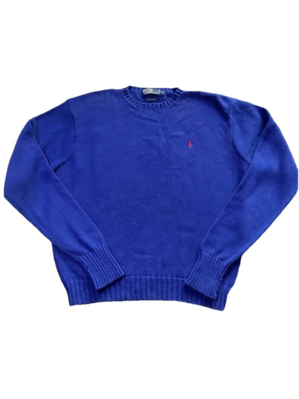 Polo Ralph Lauren Vintage Cable Knit Blue Cotton Sweater Men’s Large Fishing